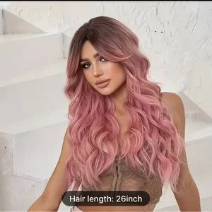 Human hair blend gradient pink layered wig. Amazon.com : TEDPRBGE Black Gradient Pink Wig Long Straight  main image 2